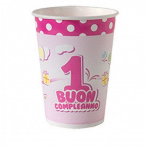 Confezione Bicchieri carta 1° Compleanno Bimba  | Effettoparty.com