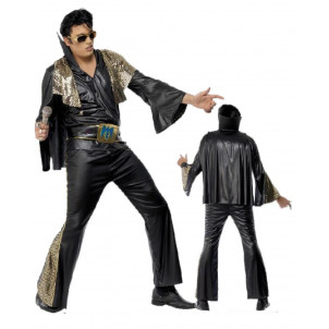 Costume Carnevale Adulto Travestimento Elvis Presley Nero Oro PS 08898
