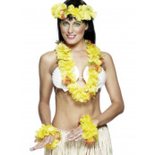 Set Hawaiano Ghirlanda Fiori Giallo - Feste Party Costume Hawaii
