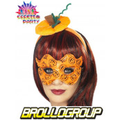 Accessorio costume Halloween set maschera e cerchietto zucca arancione *17083